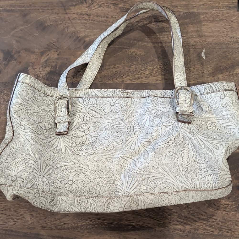 Falor Leather Floral Embossed Tote Bag